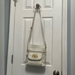 Emma Fox pebbled leather crossbody bag white yellow floral inside Gold Hardware